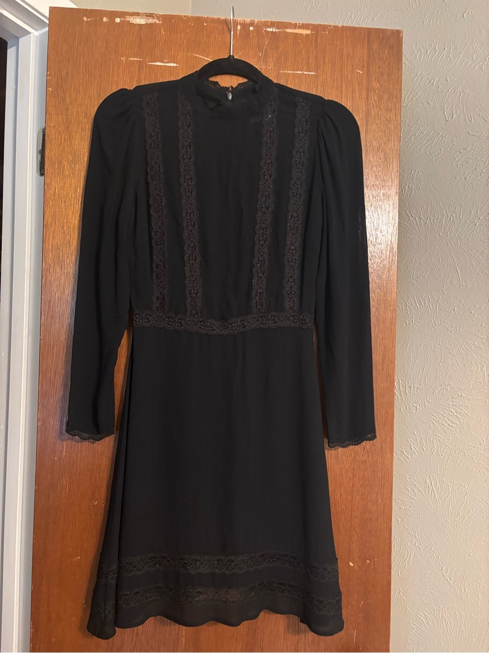 Reformation Black Long-Sleeve Lace-Panel Mini Dress